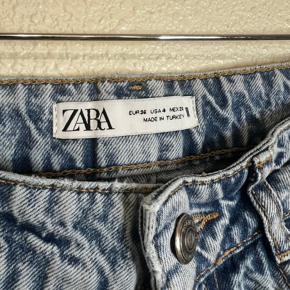 Zara blue high rise straight leg long jeans 4 inseam 34.5” - Picture 3 of 5